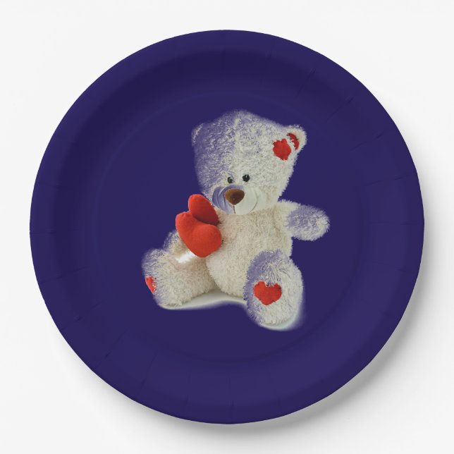 White Teddy Bear Paper Plate (Front)