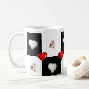 White Teddy Bear Red Hearts Mug