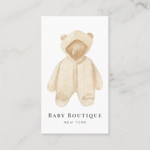 White Teddy Bear Romper Baby Boutique Social Media Business Card
