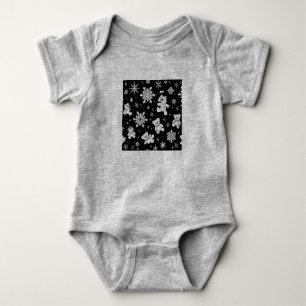 White Teddy Bear & Snowflake Seamless Pattern Baby Bodysuit