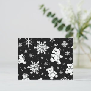 White Teddy Bear & Snowflake Seamless Pattern Postcard