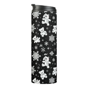 White Teddy Bear & Snowflake Seamless Pattern Thermal Tumbler