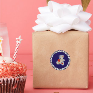 White Teddy Bear, white circle frame, Classic Round Sticker