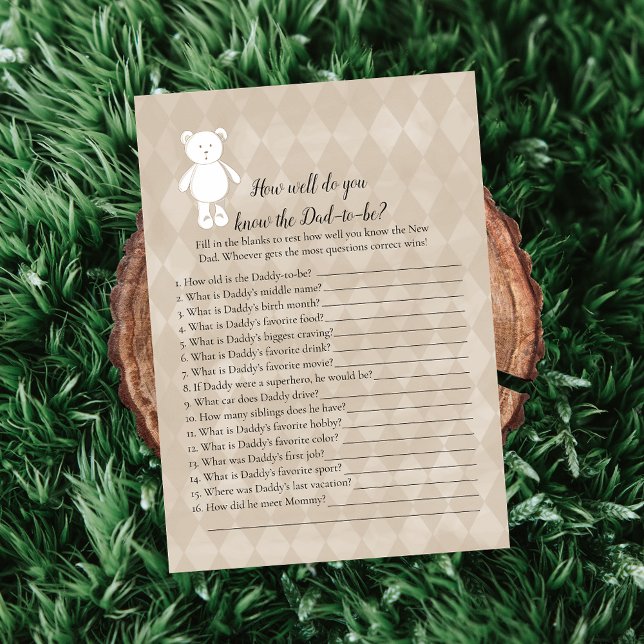 White Teddy Bear Who Knows Dad Best Shower Game Invitation (Creator Uploaded)
