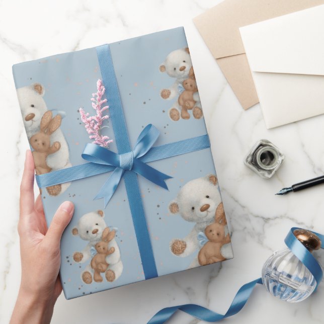 White Teddy Bear Wild One birthday Wrapping Paper (Gifting)