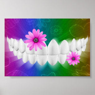White Teeth Smile Pink Flower Dentist Poster