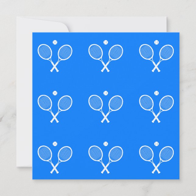 White Tennis Rackets and a Ball Blue Background    Card (Front)