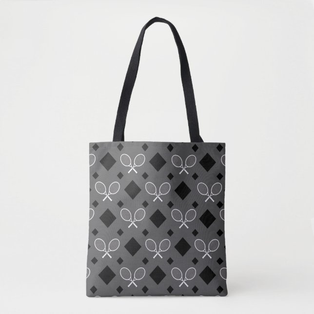 White Tennis Rackets and Black Diamonds Grey Tote Bag (Front)