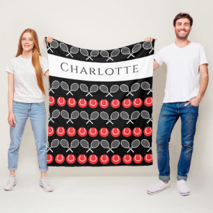 White Tennis Rackets and Red Balls Customisable Fleece Blanket