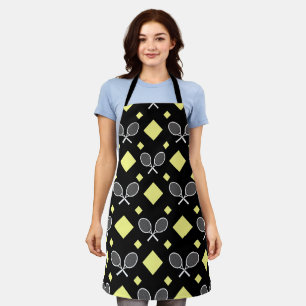 White Tennis Rackets and Yellow Diamonds Pattern Apron