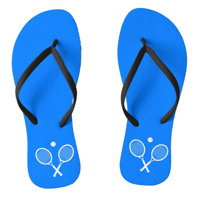 White Tennis Rackets Ultramarine Blue Flip Flops (Footbed)