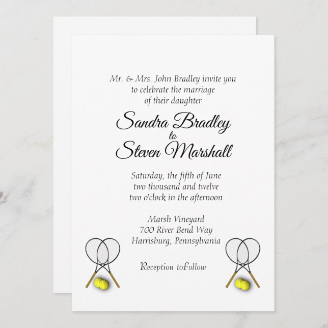 White Tennis Wedding Theme Invitations (Front/Back)