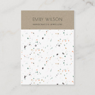 WHITE TERRAZZO TEXTURE KRAFT EARRING DISPLAY LOGO BUSINESS CARD