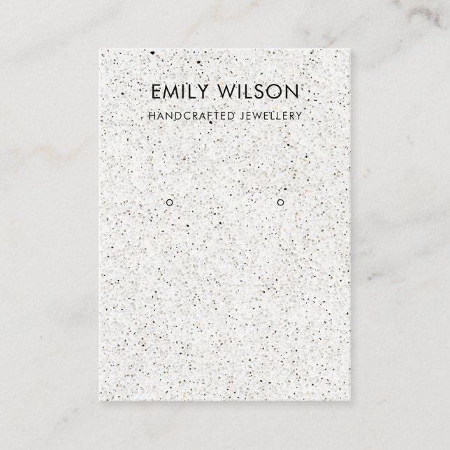 WHITE TERRAZZO TEXTURE KRAFT EARRING DISPLAY LOGO BUSINESS CARD (Front)
