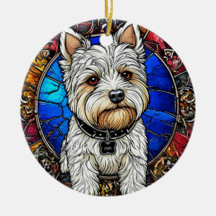 White Terrier Dog Portrait Ceramic Tree Decoration