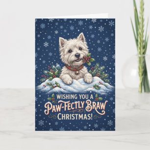 White Terrier Pawfectly Braw Christmas Card