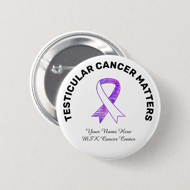 White Testicular Cancer Purple Ribbon Drawing 6 Cm Round Badge (Front & Back)