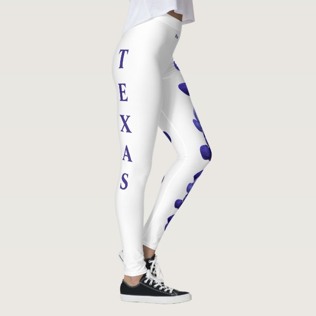 White Texas State Flower Blue Bonnet Leggings (Right)