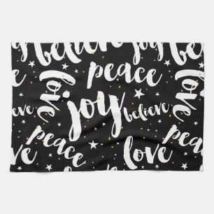 White Text Design On Black Background Tea Towel