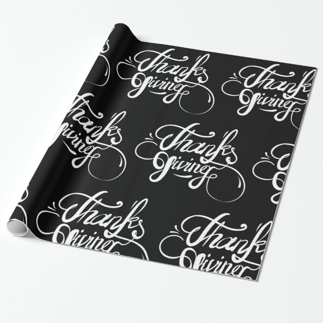 White Text Design- Thanksgiving Wrapping Paper (Unrolled)
