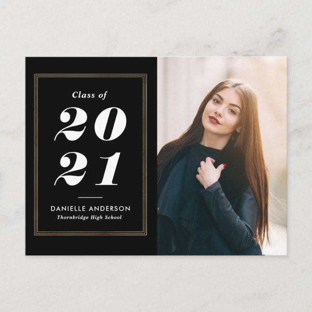White text gold frame graduation announcement postcard (Front)