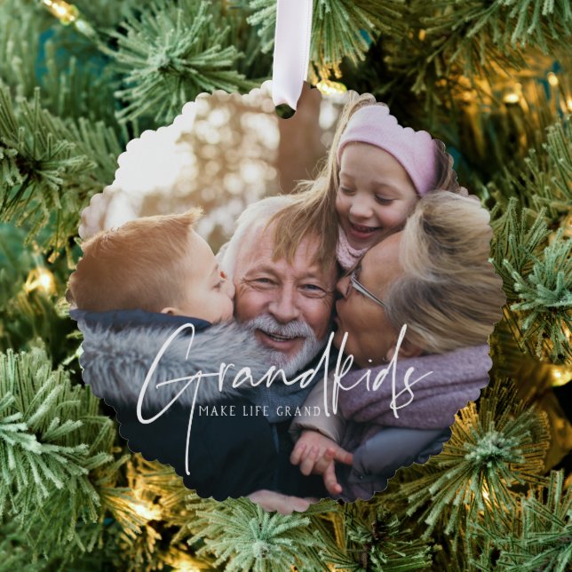 White Text | Grandkids Make Life Grand Photo Tree Decoration Card (Insitu (Tree))