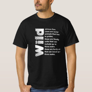 White text l Wild African Lion print back side  T-Shirt