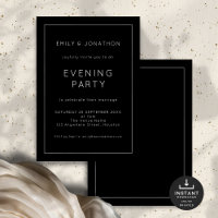 White Text Line Border Black Wedding Evening Party