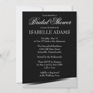 White Text on Black Bridal Shower Invitation