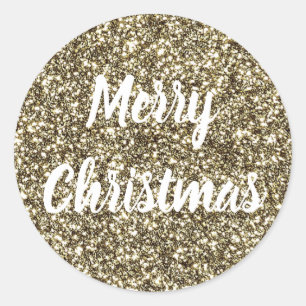 White Text on Gold Glitter Look Elegant Christmas Classic Round Sticker