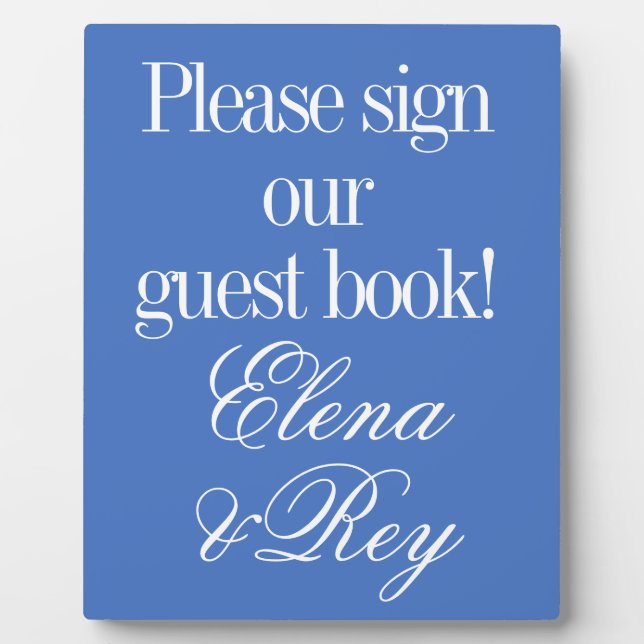 White Text on Light Blue Wedding Guest Book Plaque (Front)