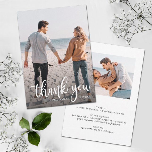 White Text Overlay Wedding Photo Thank You Card (Creator Uploaded)
