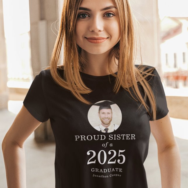 White Text Photo Proud Sister of 2023 Graduate T-Shirt (Creator Uploaded)