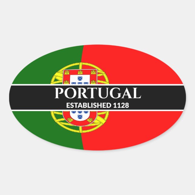 White Text Portugal Established 1128 Flag Oval Sticker (Front)