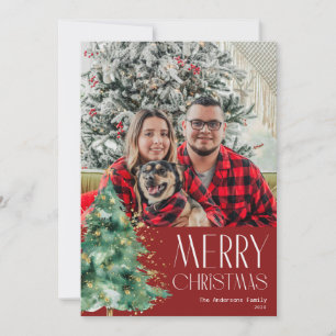 white text red merry christmas holiday card