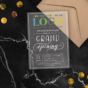 White Text Wide Logo Business Grand Opening  Acrylic Invitations