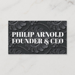 White text with black background business card