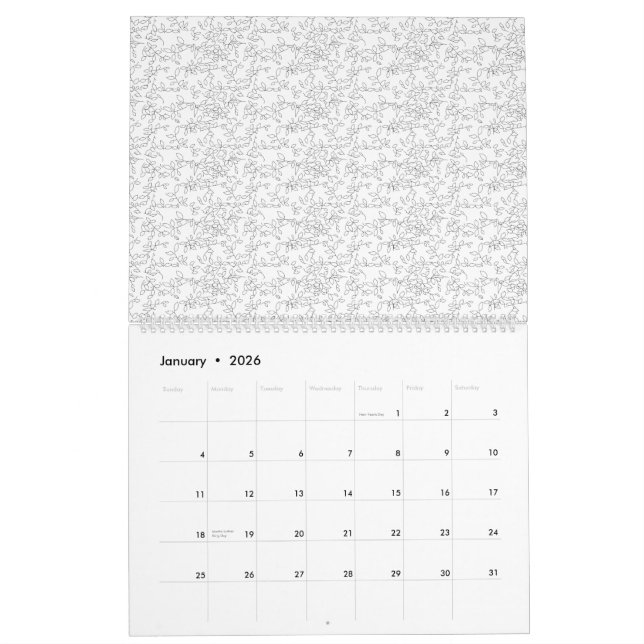 White textured background with subtle, interwoven, calendar (Jan 2026)