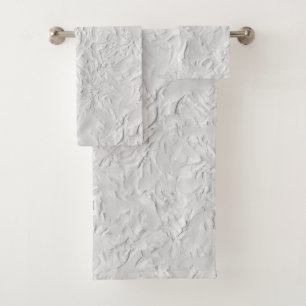 White Textured Stone, Monochrome Abstract Art Bath Towel Set