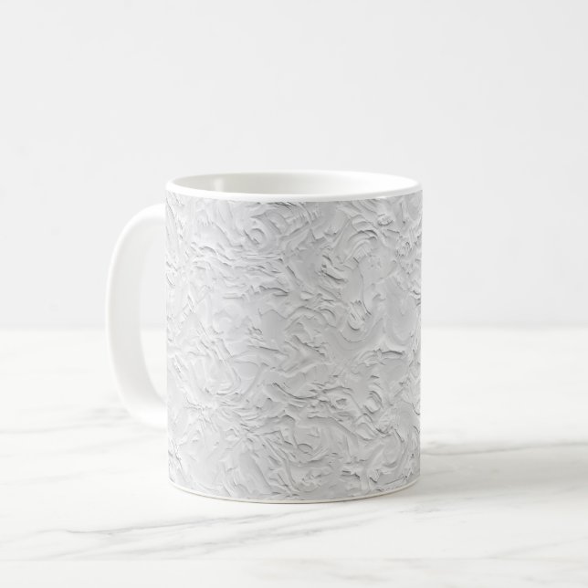 White Textured Stone, Monochrome Abstract Art Coffee Mug (Front Left)