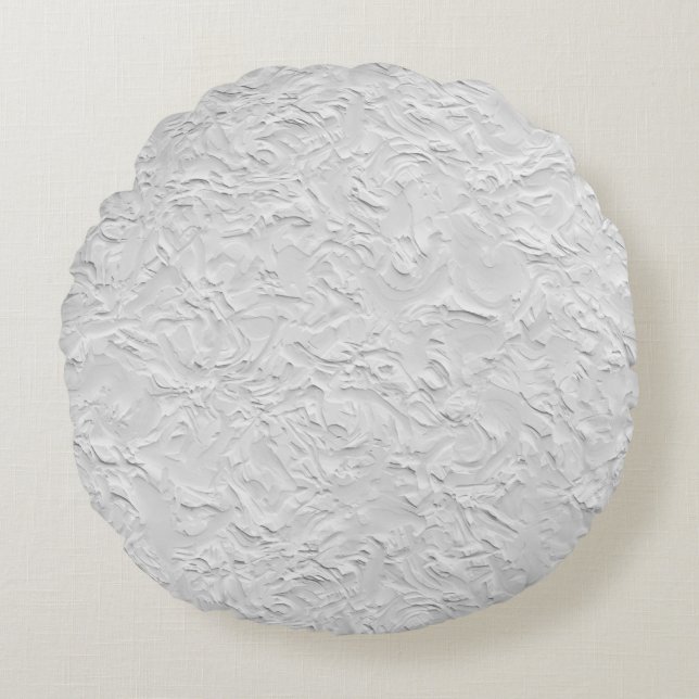 White Textured Stone, Monochrome Abstract Art Round Cushion (Front)