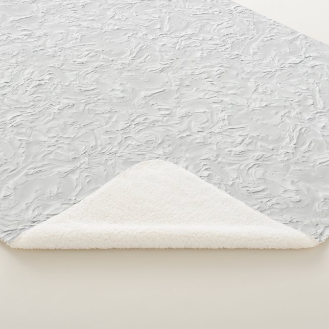 White Textured Stone, Monochrome Abstract Art Sherpa Blanket (3/4)