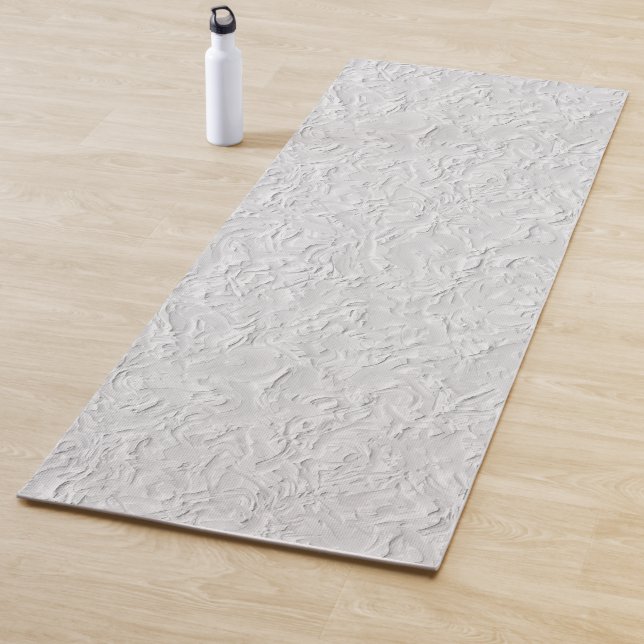 White Textured Stone, Monochrome Abstract Art Yoga Mat (In Situ)