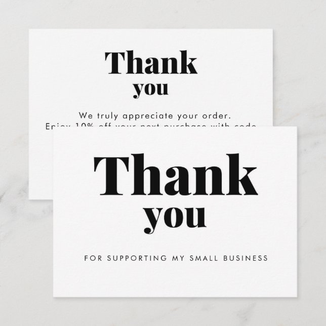 White Thank You Card Discount Code Logo (Front/Back)