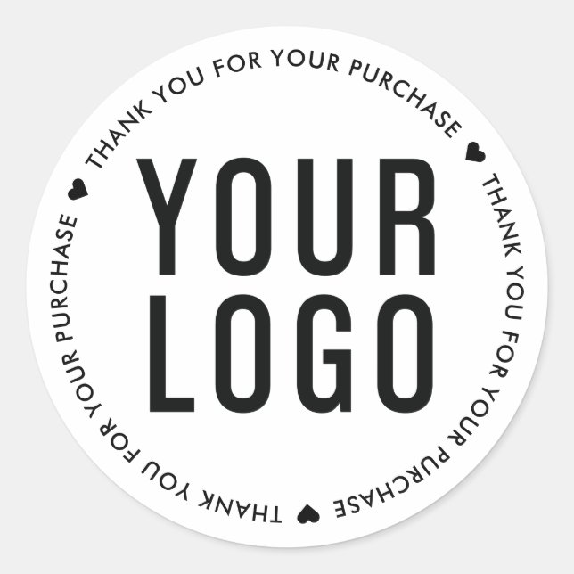 White Thank You For Your Purchase Business Logo Classic Round Sticker (Front)