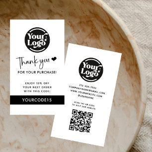 White Thank You Order Business Logo QR Code Retail Discount Card