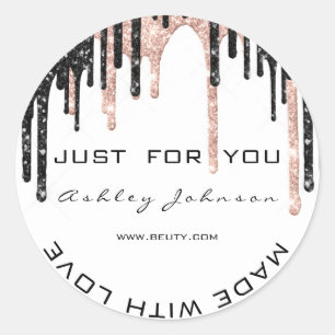 White Thank You Rose Black Made With Love Name Classic Round Sticker