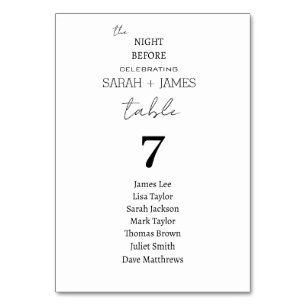 White the Night Before Wedding Seating Chart Table Number