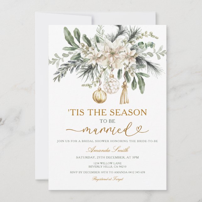 White The Season to Be Married Bridal Shower Invitation (Front)