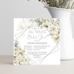 White themed bridal shower silver frame floral